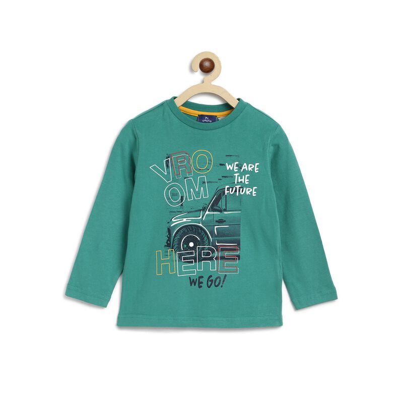 Boys Green Typograhy Printed Long Sleeve T-Shirt image number 0